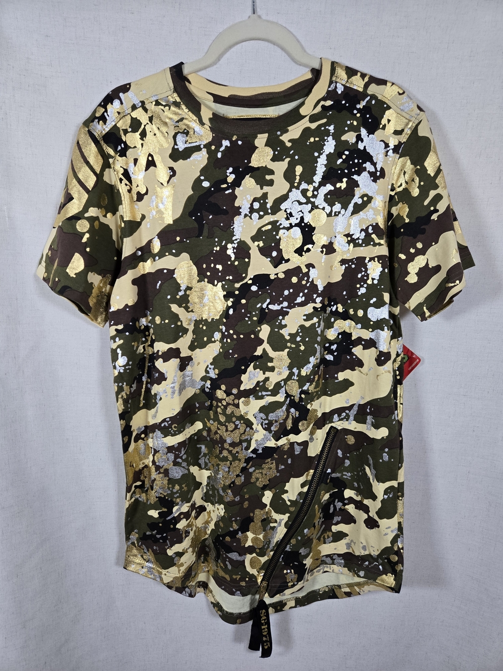 Smith & Graham Camo Splatter Graphic Tunic Tee | Gold & Silver Metallic Print